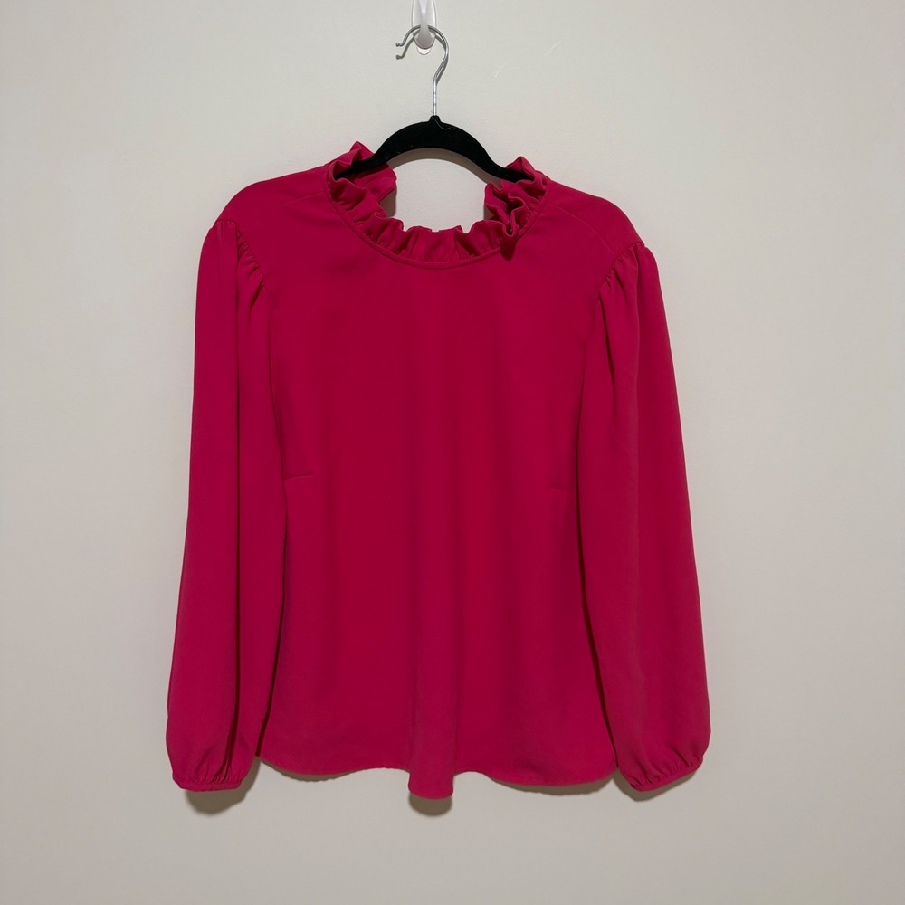 J.Crew Ruffle Neck Long Sleeve Blouse Pink XXL Mock Neck Victorian Top
